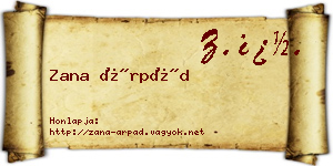 Zana Árpád névjegykártya